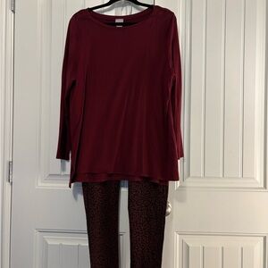 Chico's 2 Piece Outfit 
Red Top and Animal Print Leggings